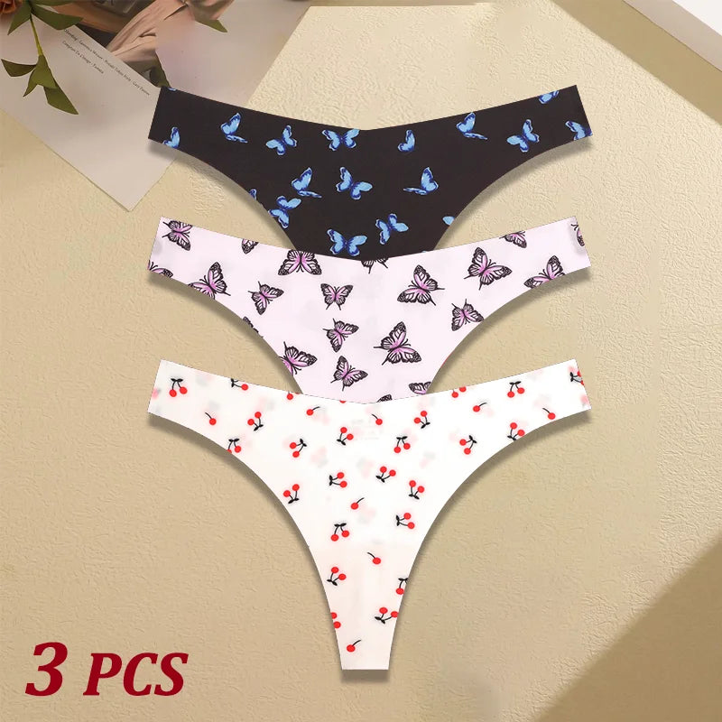 3Pcs Ultra-thin Seamless G-string Women Thongs Sexy Sweet Fruit Low-waist Panties Ladies Soft Cute Thongs Female S-XL T-Back