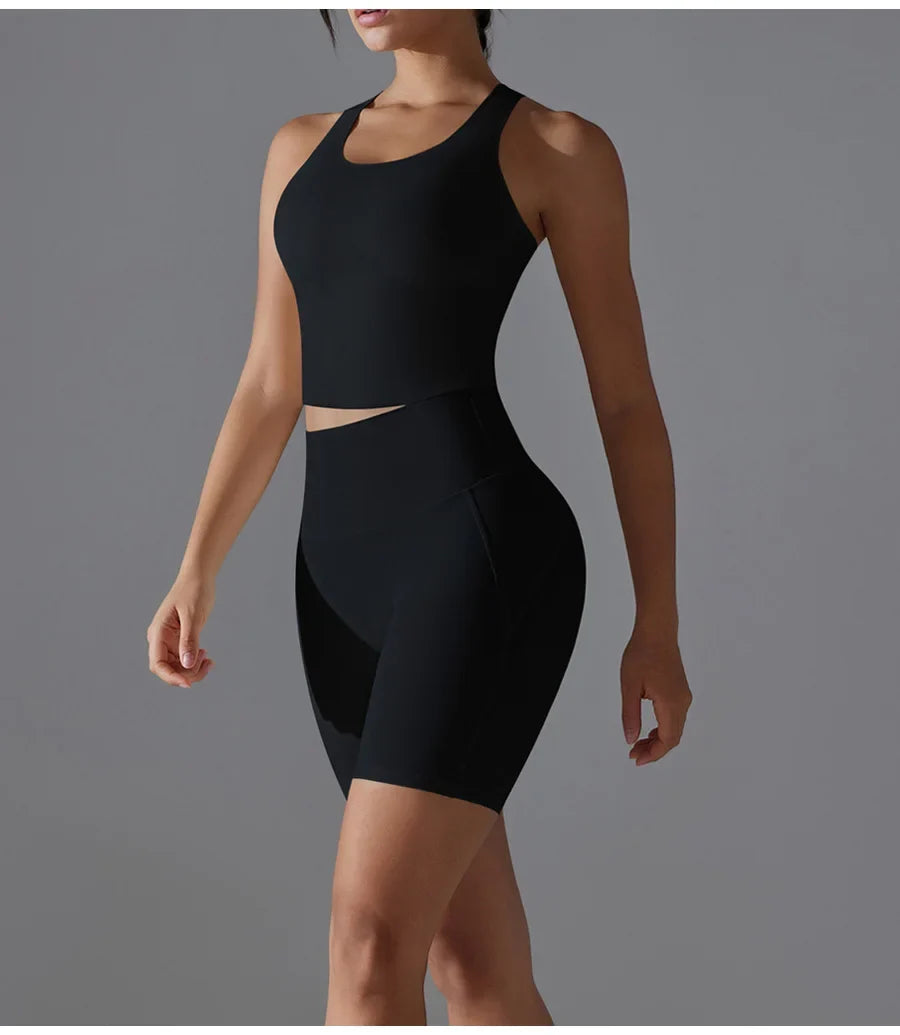 Yoga Set 2PCS Sports Suit seamless sports vest Women Nude tight-fitting Gym running Shorts Fitness Tracksuit Workout Sportswear