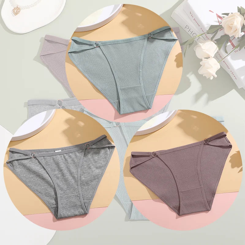 3Pcs Women Cotton Lingerie Sexy Soft Fashion Panties Femme Buckle Design Underwear Pantys Underpant Lingerie Lace Intimates S-XL