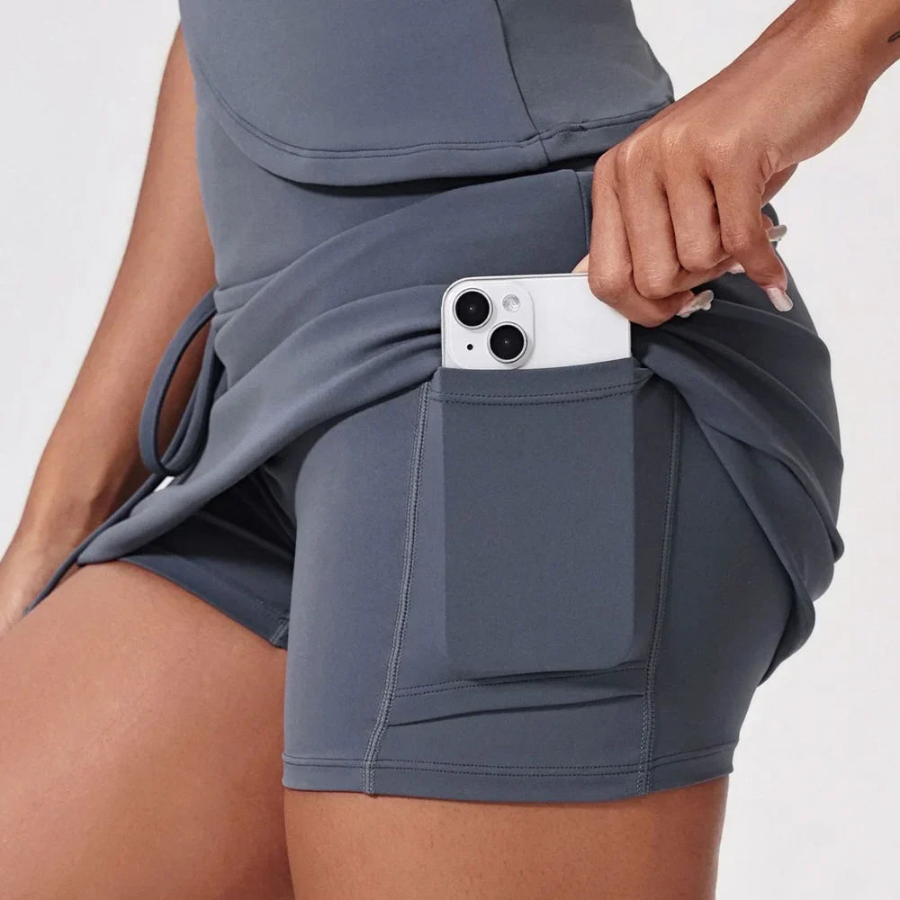 Tennis Suit Set Yoga Set Casual Outdoor Bra Golf Short Skirt Anti-light Running Pocket Fitness Suit Breathable Sports Tank Top