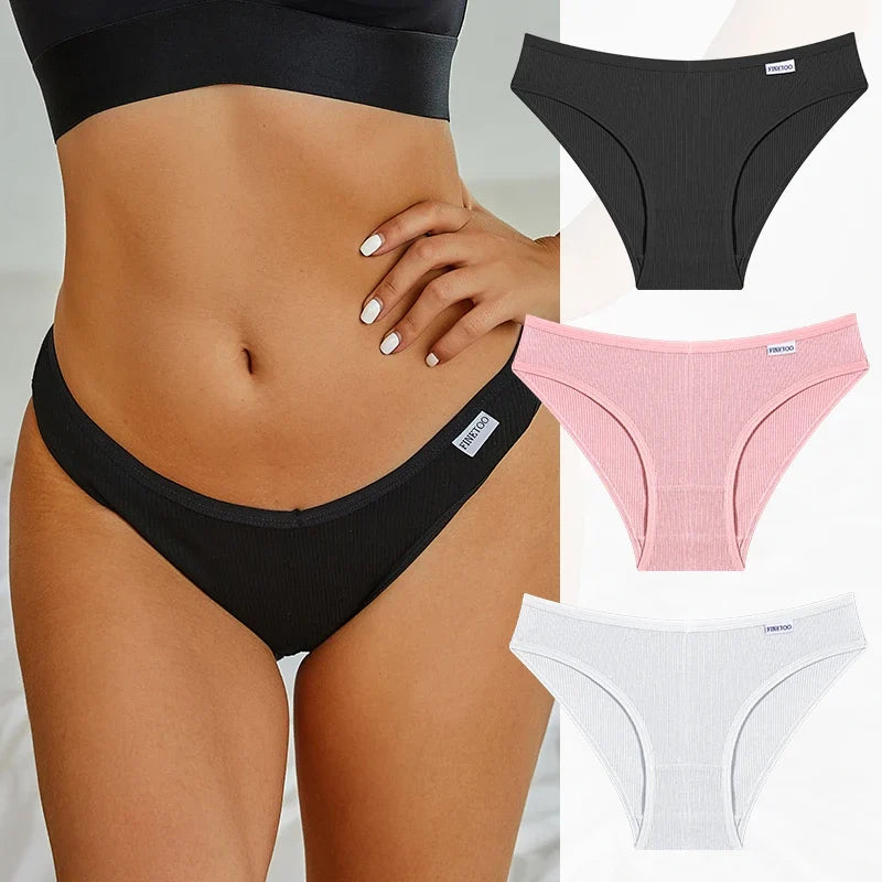 3PCS Cotton Women's Panties Sexy Comfortable Underwear Female Low Waist Stripe Briefs Solid Color Breathable Soft Lingerie M-XL