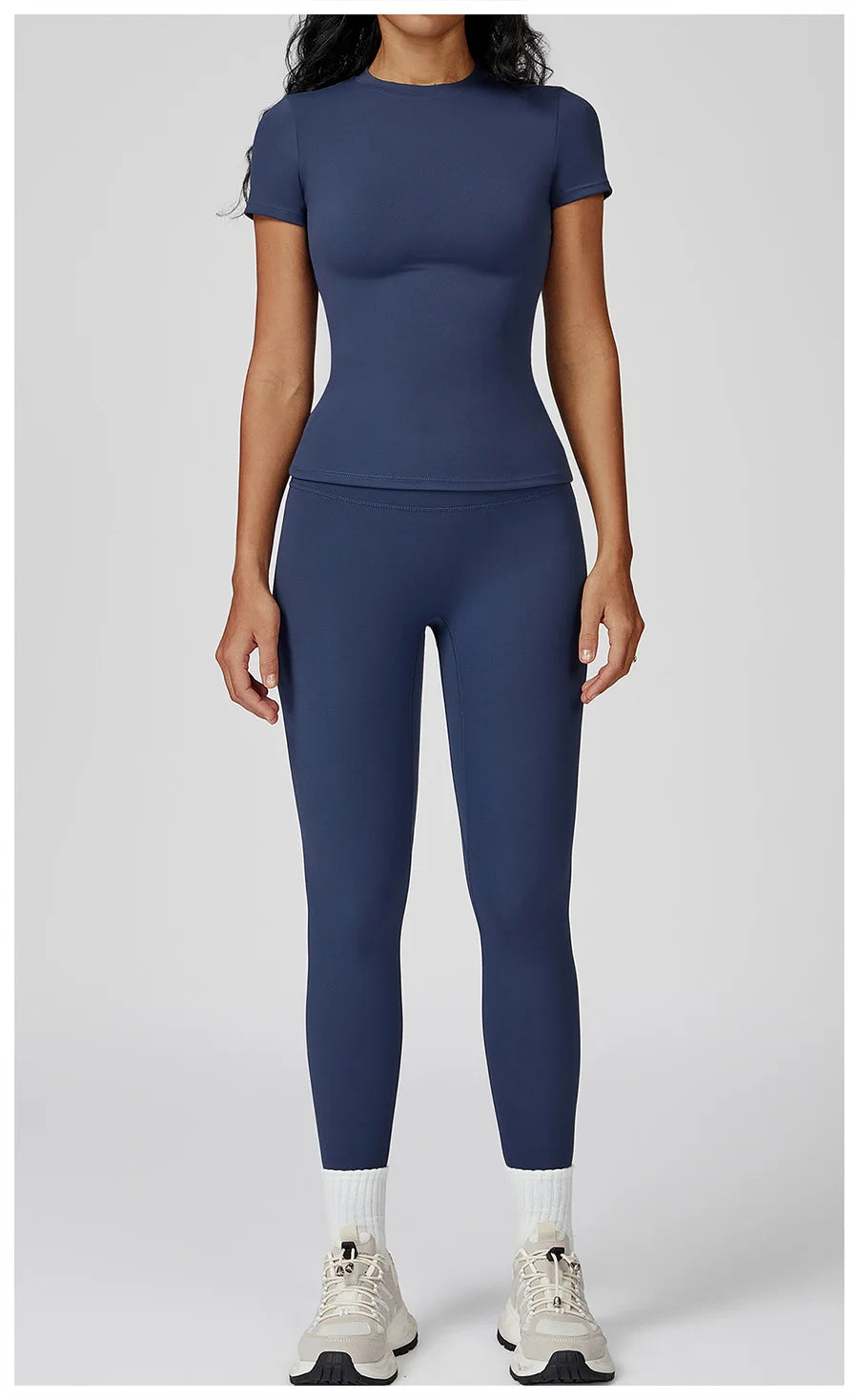 New Yoga Set Two Piece Women Short Sleeve Top with High Waist Leggings Seamless Workout Clothes Patchwork Sport Fitness Gym Sets