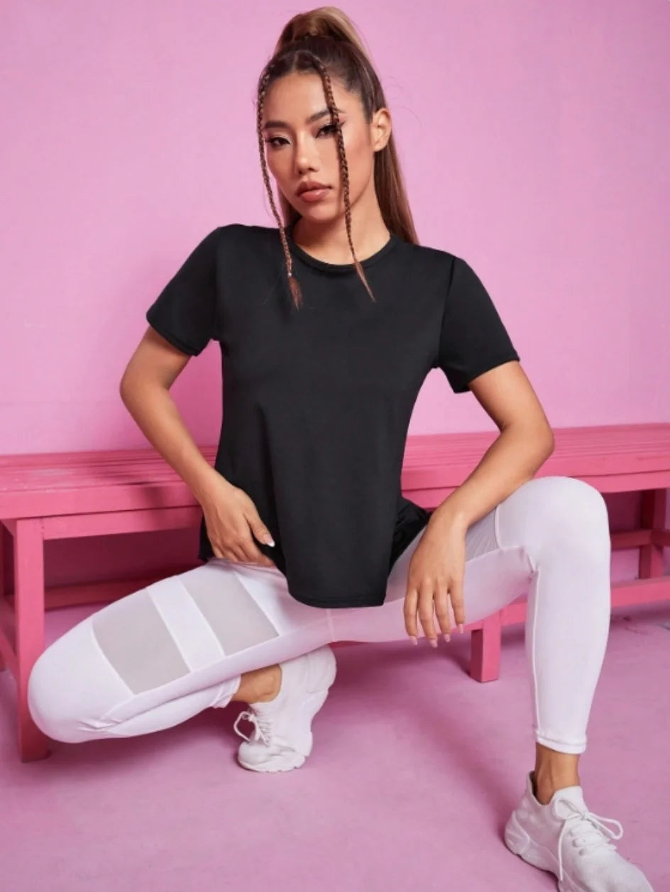 Yoga outfit women's summer sports T-shirt loose breathable quick drying top mesh back training fitness short sleeved