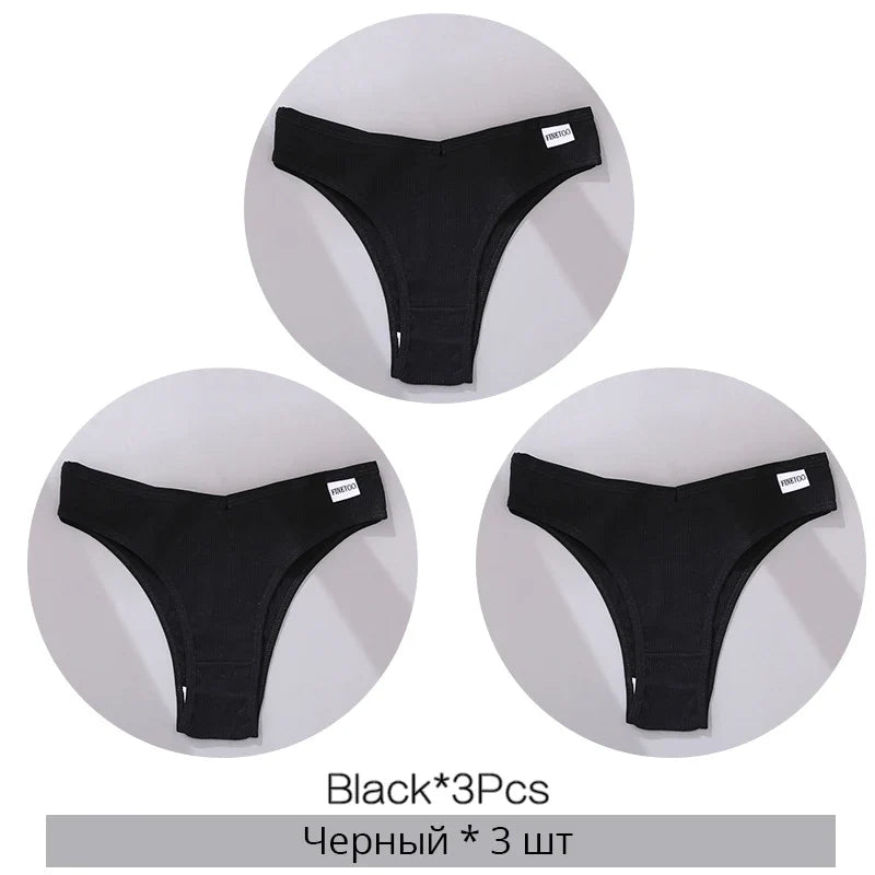 3Pcs/Set Women Cotton Panties Sexy V Waist Briefs T-Back Brazilian Underpants Female M-XL Underwear Girls Breathable Intimates