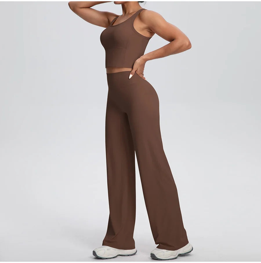 2PCS Yoga Set Women Tracksuit Nude Feeling Workout Sets Gym Clothes Push Up Fitness Running Sportswear Sport Straight tank suit