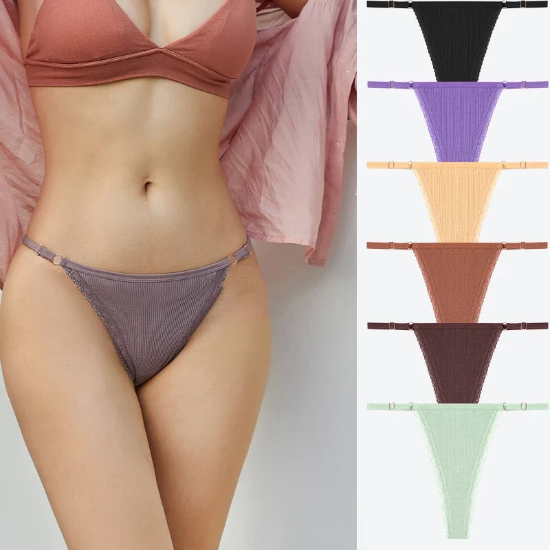7Pcs Cotton Lace Panties Sexy G-String Women's Underwear Low Waist Comfortable Lingerie Briefs Adjustable Waist Thong Intimates