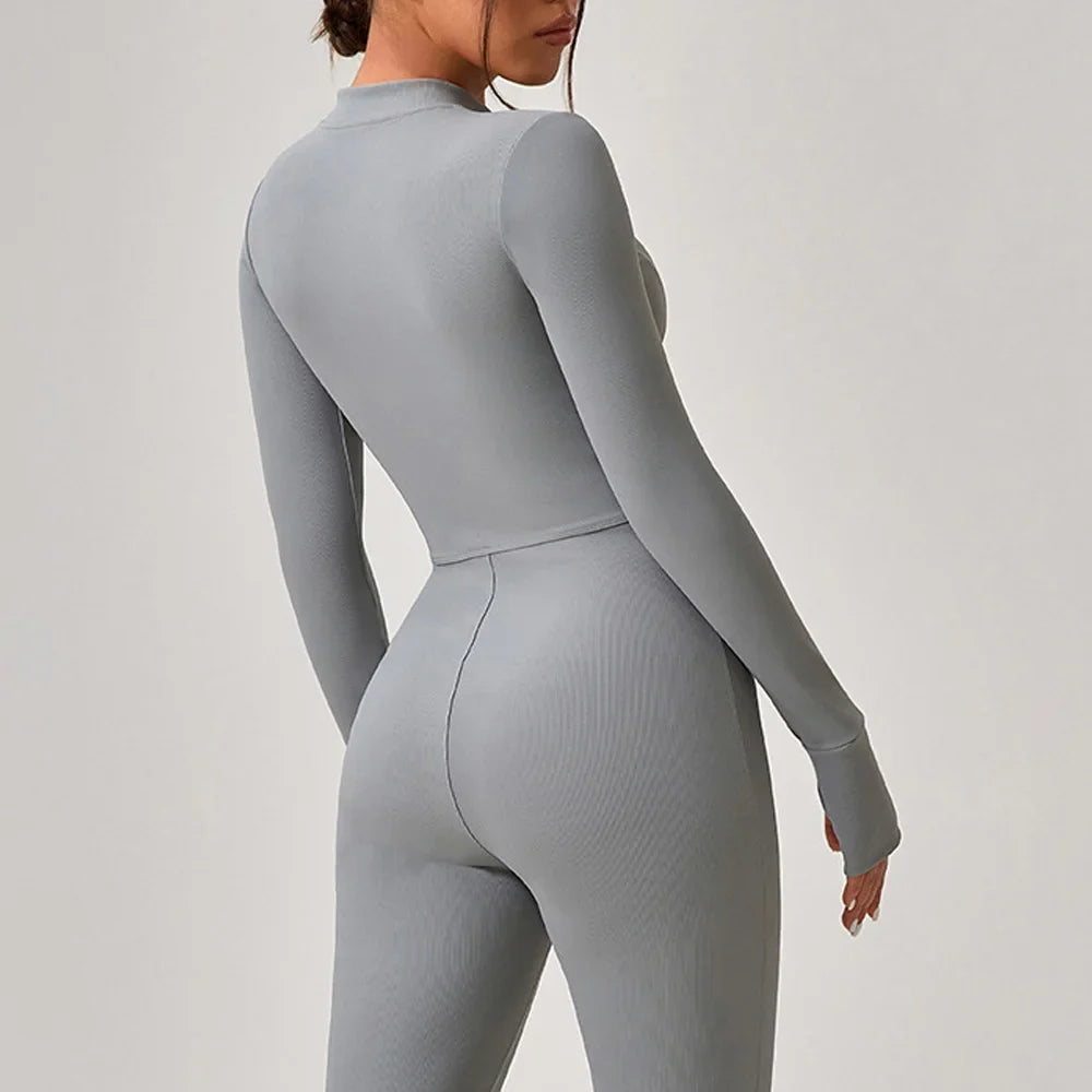 Women's Jumpsuits One-Piece Suit Yoga Set Zipper Long Sleeve Gym Push Up Workout Clothes Fitness Bodysuit Sportswear Tracksuit