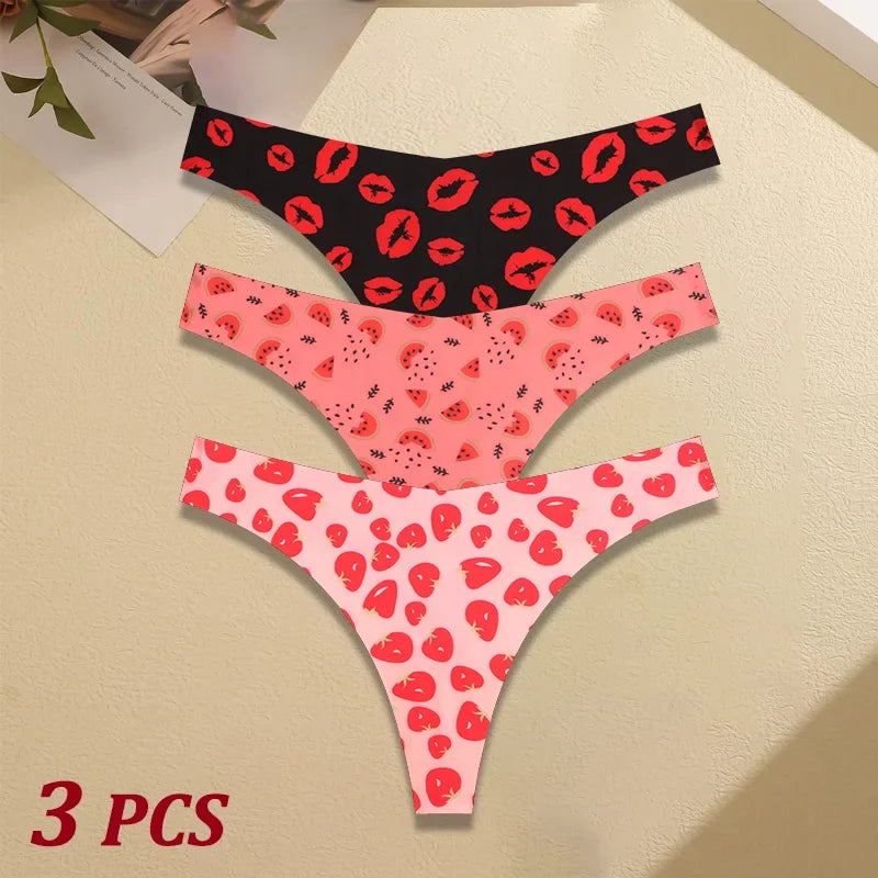 3Pcs Ultra-thin Seamless G-string Women Thongs Sexy Sweet Fruit Low-waist Panties Ladies Soft Cute Thongs Female S-XL T-Back