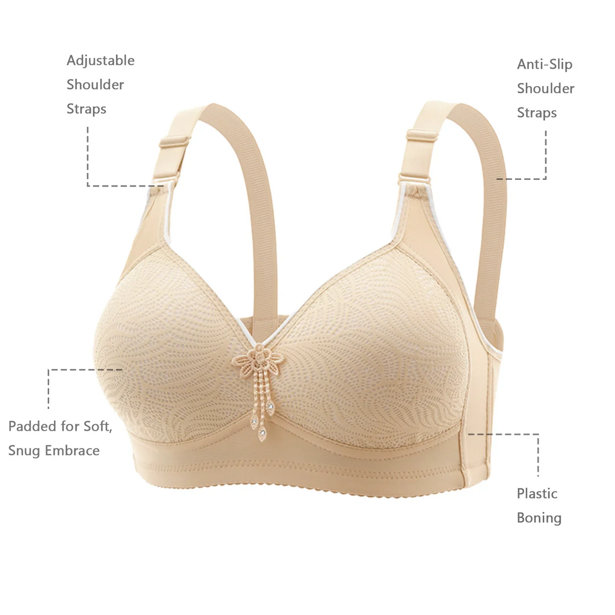 6pcs Seamless Tassel Decor Wireless Women Bra Push-Up - Adjustable Strap, Soft Colors Black/Pink/Beige/Light Blue/Mint Green