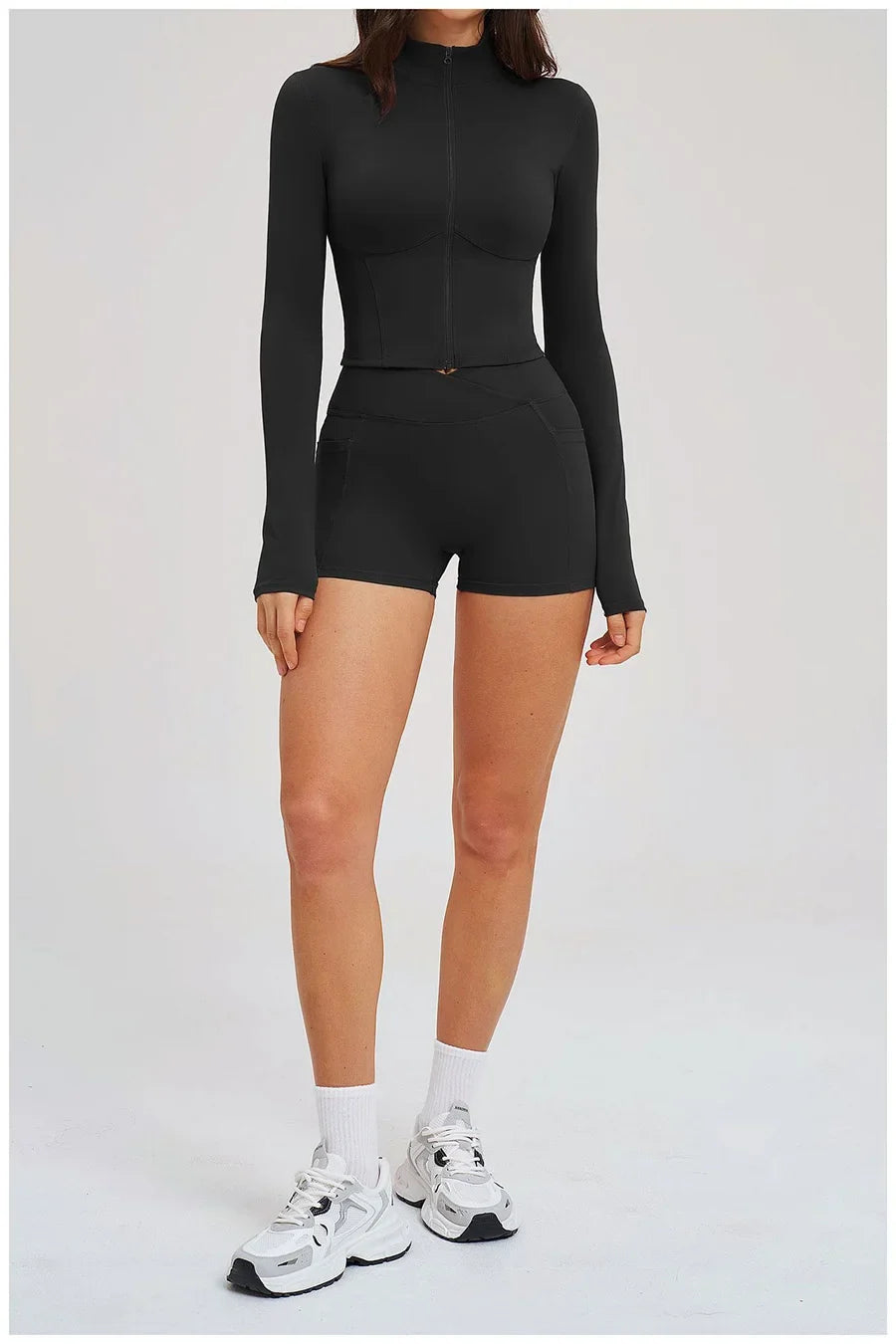 Yoga Suit Women Tracksuit Long-sleeved Jacket Shorts Suit Outfit Gym 2PCS Set Fitness Running Workout Clothes Push Up Sportswear
