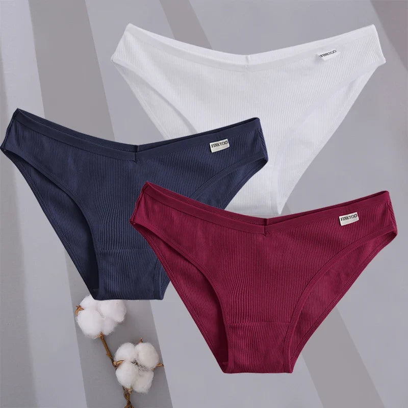 3PCS/Set Women Cotton Briefs Panties Ladies Sexy Solid Color Low Waist Underwear Female Soft Breathable Intimates Lingerie 2024