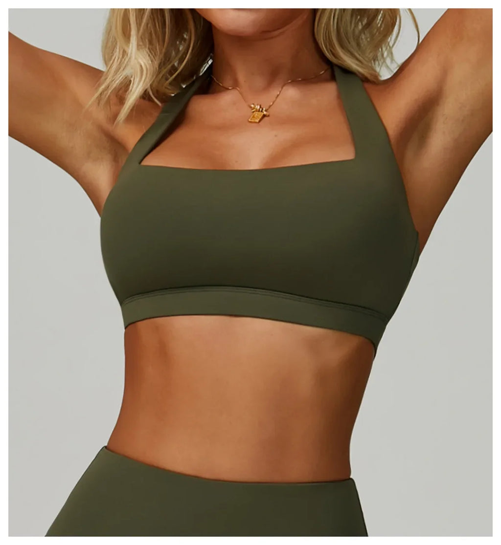Summer Women Sports Bra Pilates Yoga Bra Hanging Neck Gym Underwear Running Fitness Shock Proof Breathable Quick-Dry Fitness Top