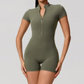 Hearuisavy Summer Women's Short Sleeved Sports Overalls Running Yoga Jumpsuit High Stretch Push Up Fitness Bodysuit With Zipper