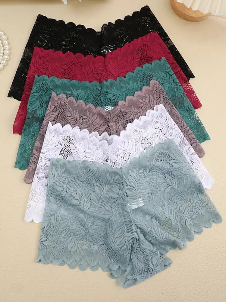 6PCS Women Lace Boxers Briefs Sexy Seamless Breathable Low Waist Female Underwear Solid Color Intimates High Elastic Lingerie