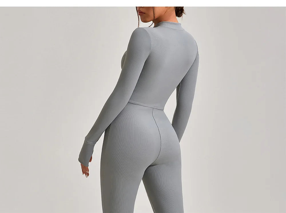 Women's Jumpsuits One-Piece Suit Yoga Set Zipper Long Sleeve Gym Push Up Workout Clothes Fitness Bodysuit Sportswear Tracksuit