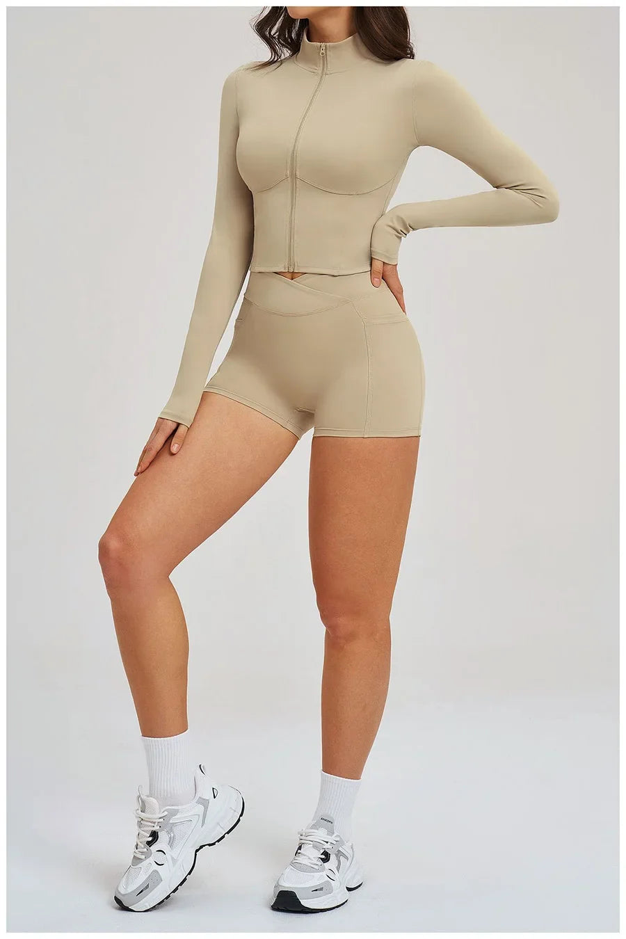 Yoga Suit Women Tracksuit Long-sleeved Jacket Shorts Suit Outfit Gym 2PCS Set Fitness Running Workout Clothes Push Up Sportswear