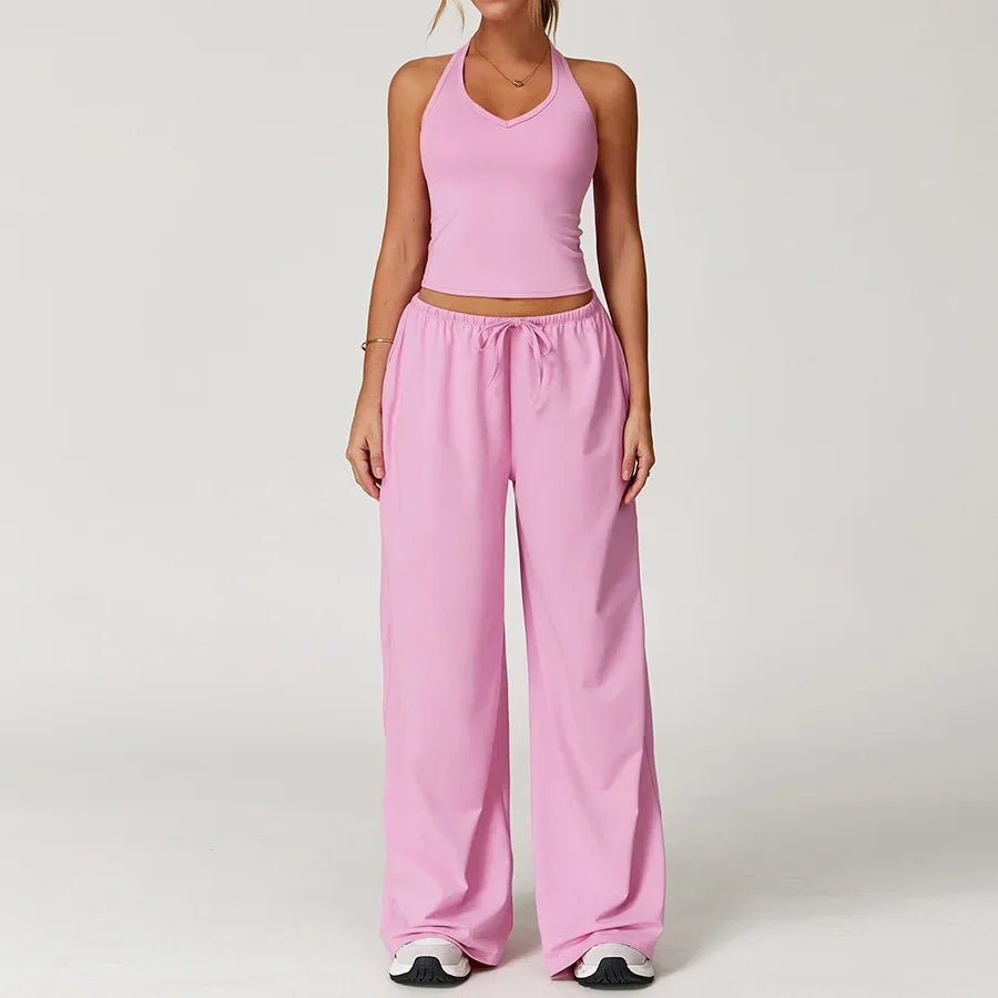 New Women Yoga Set 2/3 Pieces Long sleeves Workout Tracksuit Sportswear Gym Clothing Wide-leg sport pants Fitness Sports Suit