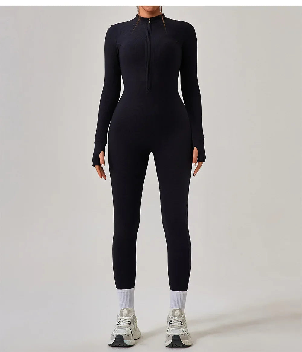 Women's Jumpsuits One-Piece Suit Yoga Set Zipper Long Sleeve Gym Push Up Workout Clothes Fitness Bodysuit Sportswear Tracksuit