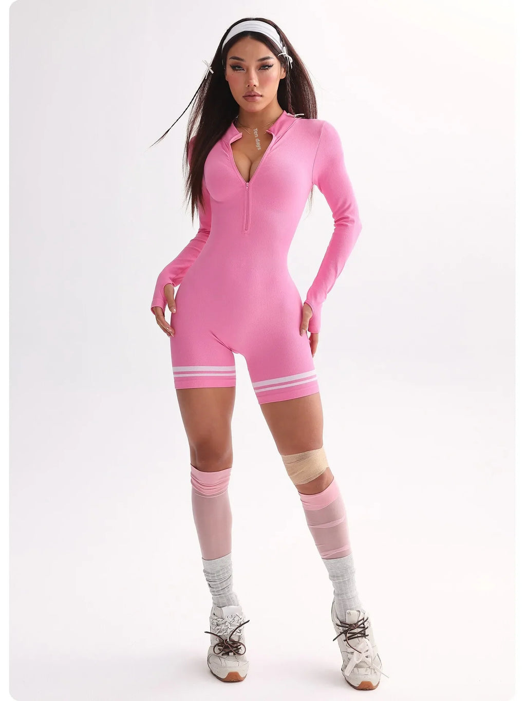 Women Sports Line Shorts Playsuits Zipper Neck One Piece Yoga Romper Pants Workout Fitness Gym Training Tights Suits