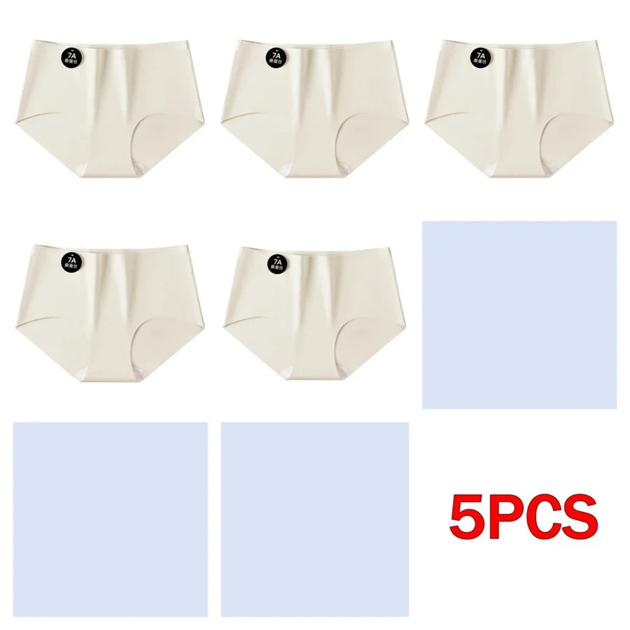 5PCS Seamless Mulberry Silk Underwear Ultral Thin Women's Panties Sexy High Elastic Invisible Briefs Soft Underpants Lingerie