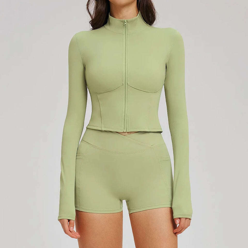 Yoga Suit Women Tracksuit Long-sleeved Jacket Shorts Suit Outfit Gym 2PCS Set Fitness Running Workout Clothes Push Up Sportswear