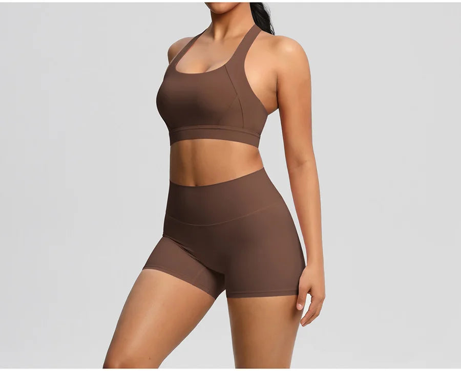 2PCS Yoga Set Women Gym Sports Suits Fitness Bra Crop Top Workout Clothes Female Athletic Wear Push Up Shorts Sportswear