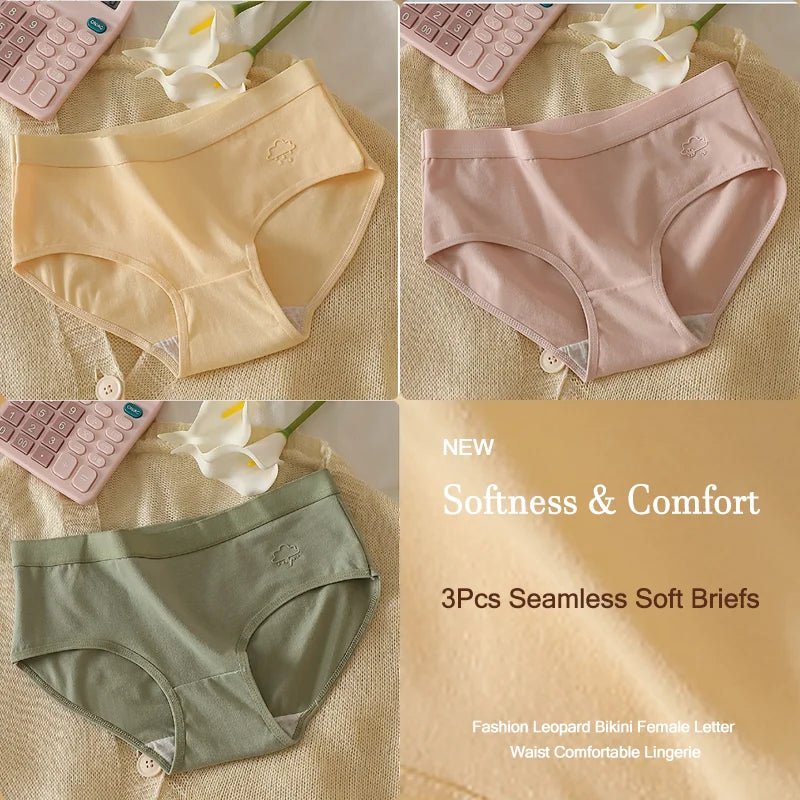 3Pcs Women's Cotton Underwear Panty Cute Sexy Panties Female Seamless Underpants Solid Color Panty Intimates Women Lingerie S-XL
