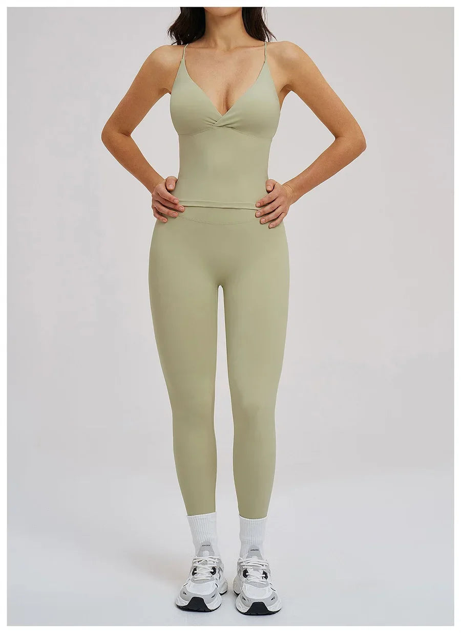 2PCS Yoga Suit Sports Set Women Fitness Quick-Drying Gym Tracksuit Running Nude Feeling Workout Outfit Sport Bra Leggings Suit