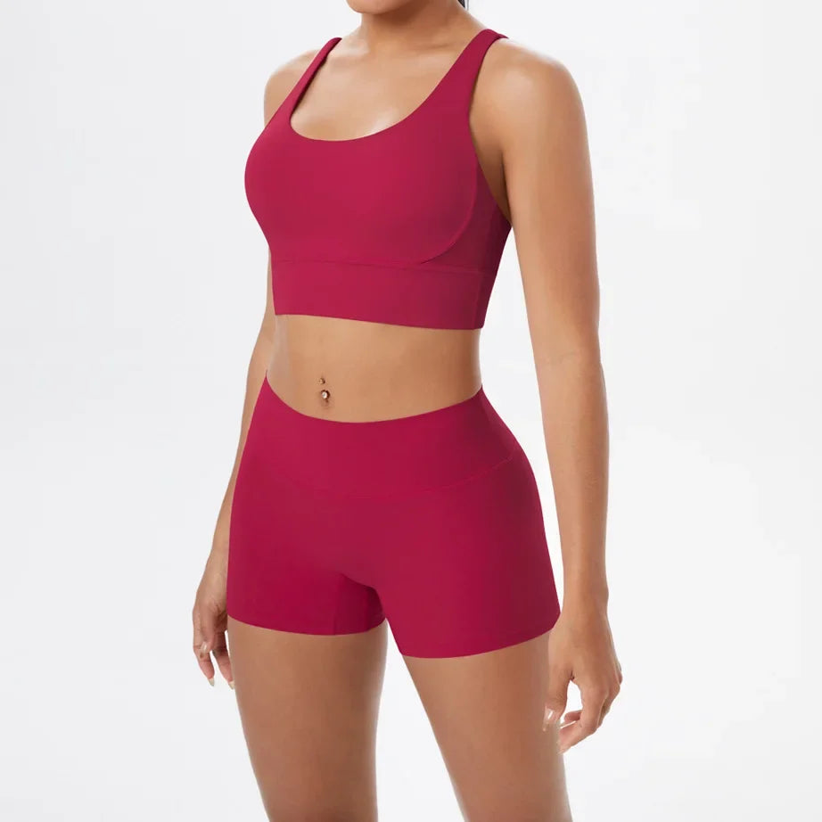 2PCS Yoga Set Women Gym Sports Suits Fitness Bra Crop Top Workout Clothes Female Athletic Wear Push Up Shorts Sportswear