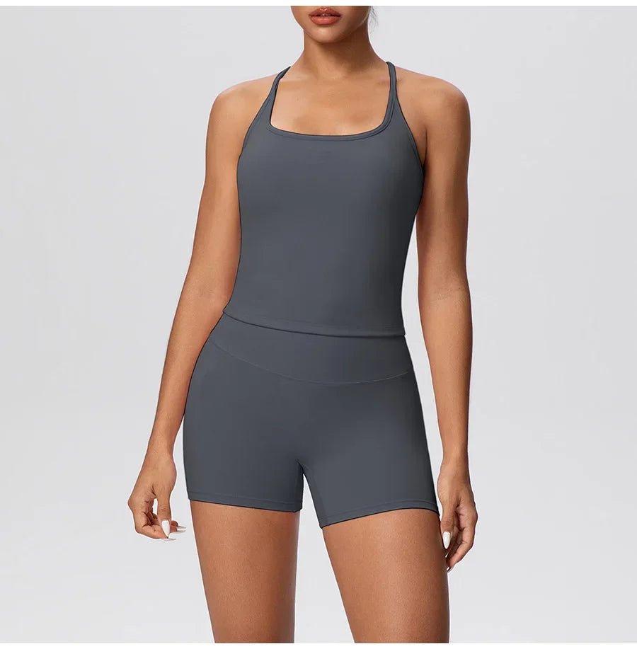 New 2Pcs Yoga Sets Naked Feel Women Workout Fitness Gym Clothes High Waist Yoga Shorts And Sports Bra Impact Shorts Workout Sets