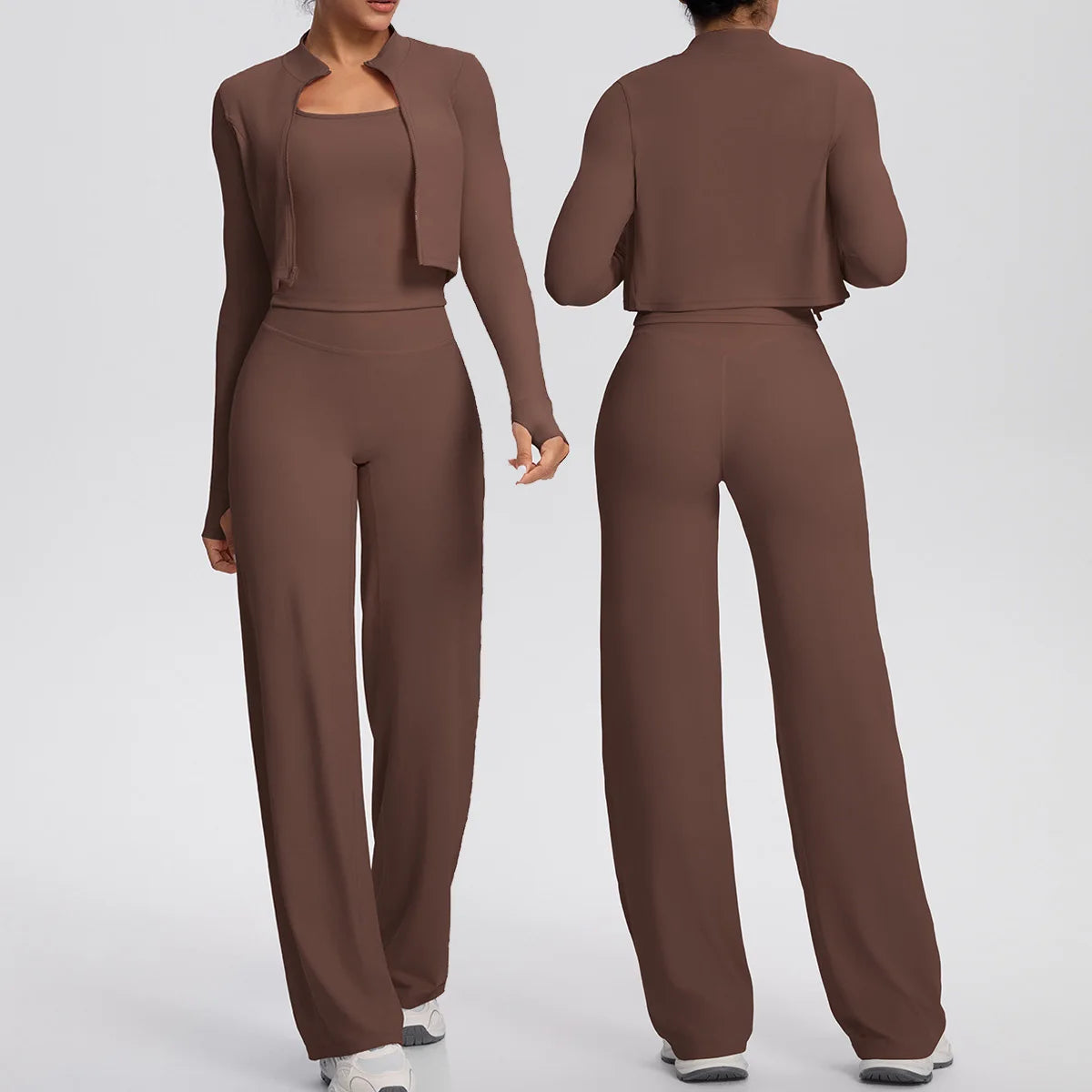 Yoga Set 3PCS Women Workout Sets Sportswear Gym Clothing Fitness zipper Long Sleeve High Waist Leggings Sports Suits Yoga Suit