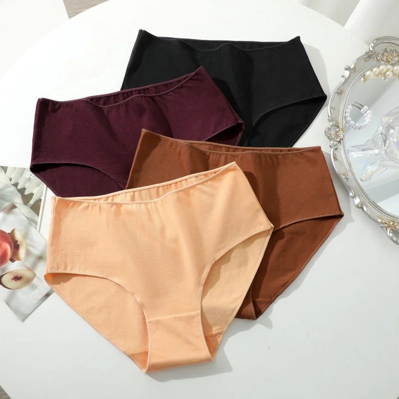 4Pcs Women's Seamless Cotton Briefs Women Plus SizePanties Solid Color Breathable Underwear Female Low Waist Soft Lingerie S-XXL