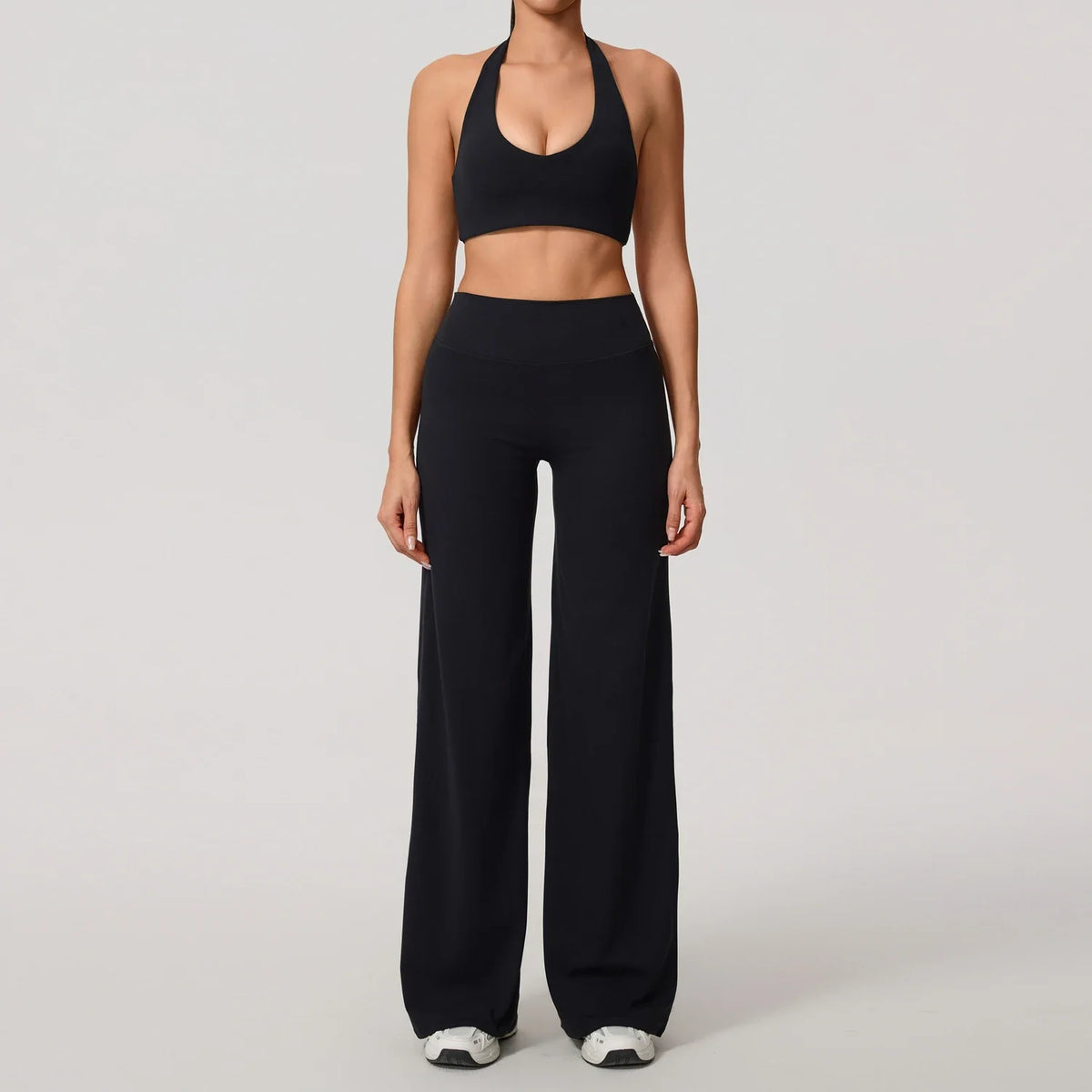 Hearuisavy Summer Yoga Set 2Pcs Women Breathable Backless Halter-Neck Sports Bra Push Up Pilates Fitness Top Straight Leg Pants