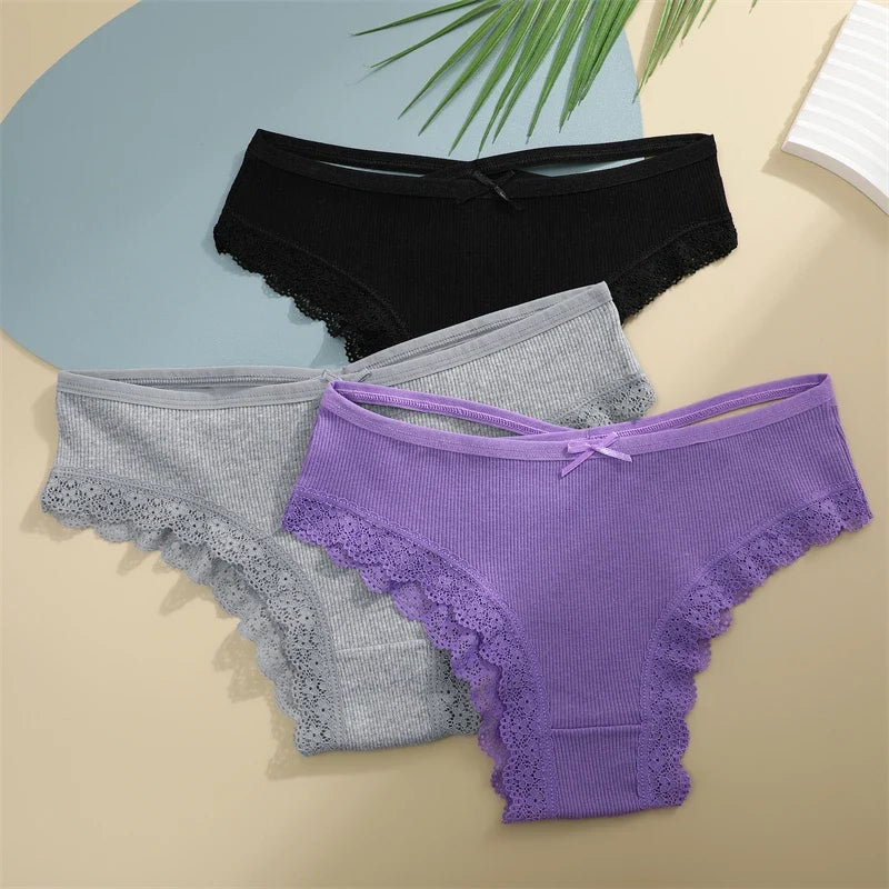 3Pcs Women Cotton Panties Seamless Hollow Sexy Design Unique Low Waist Women Panty Breathable Girl Underwear Soft Lingerie S-XL