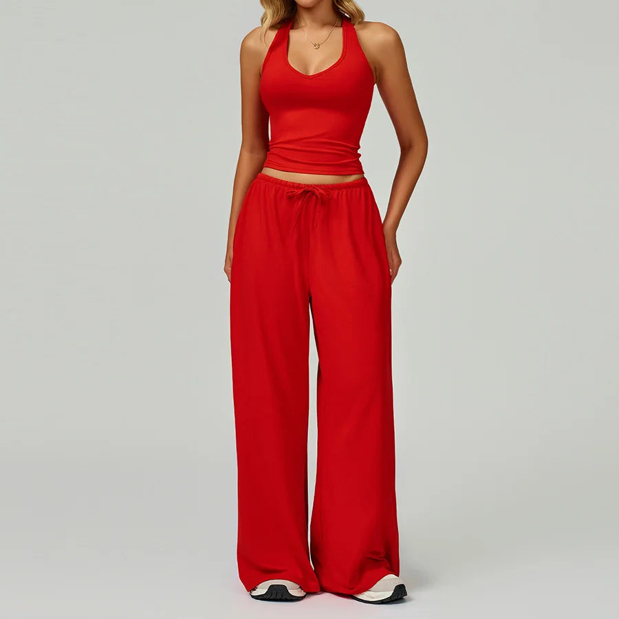 New Women Yoga Set 2/3 Pieces Long sleeves Workout Tracksuit Sportswear Gym Clothing Wide-leg sport pants Fitness Sports Suit