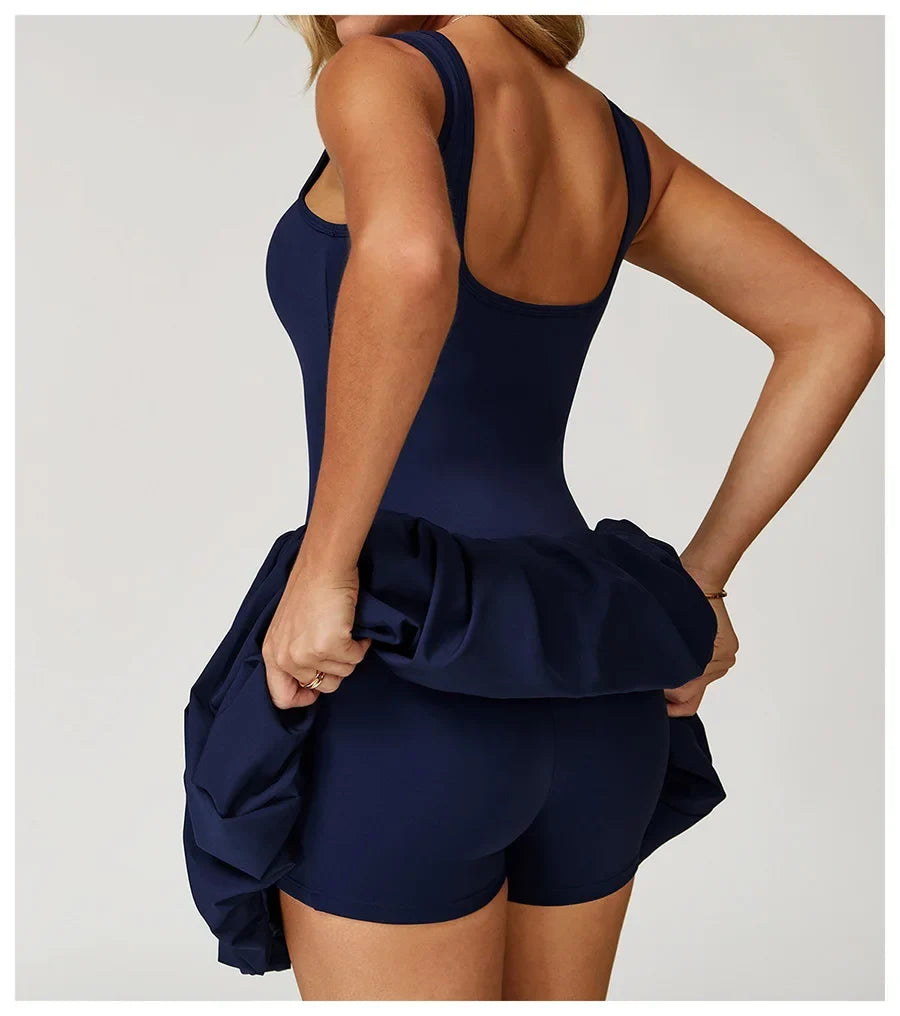 New Yoga Set Fake Two-piece Sports Dress Women's Anti Glare Yoga Jumpsuit Outdoor Running Fitness Tennis Skirt Workout Rompers