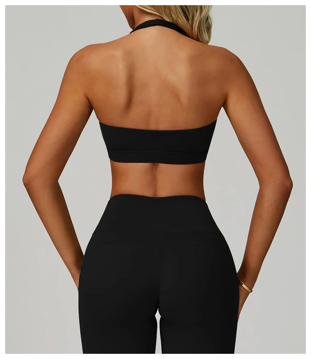 Summer Women Sports Bra Pilates Yoga Bra Hanging Neck Gym Underwear Running Fitness Shock Proof Breathable Quick-Dry Fitness Top