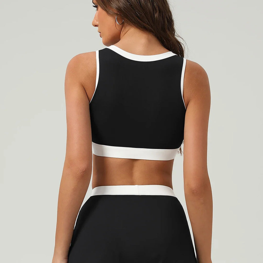 Women Contrast Color Elastic Fitness Gym Training Yoga Padded Top Clothes Casual Outdoor Workout Sport Bra