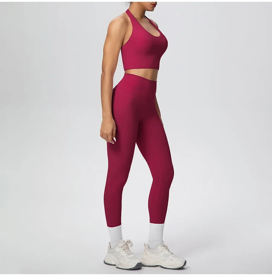 Yoga Clothing Set Women's High Waisted Leggings and Top 2 Piece Seamless Fitness Exercise Clothing Gym Sportswear Tracksuits