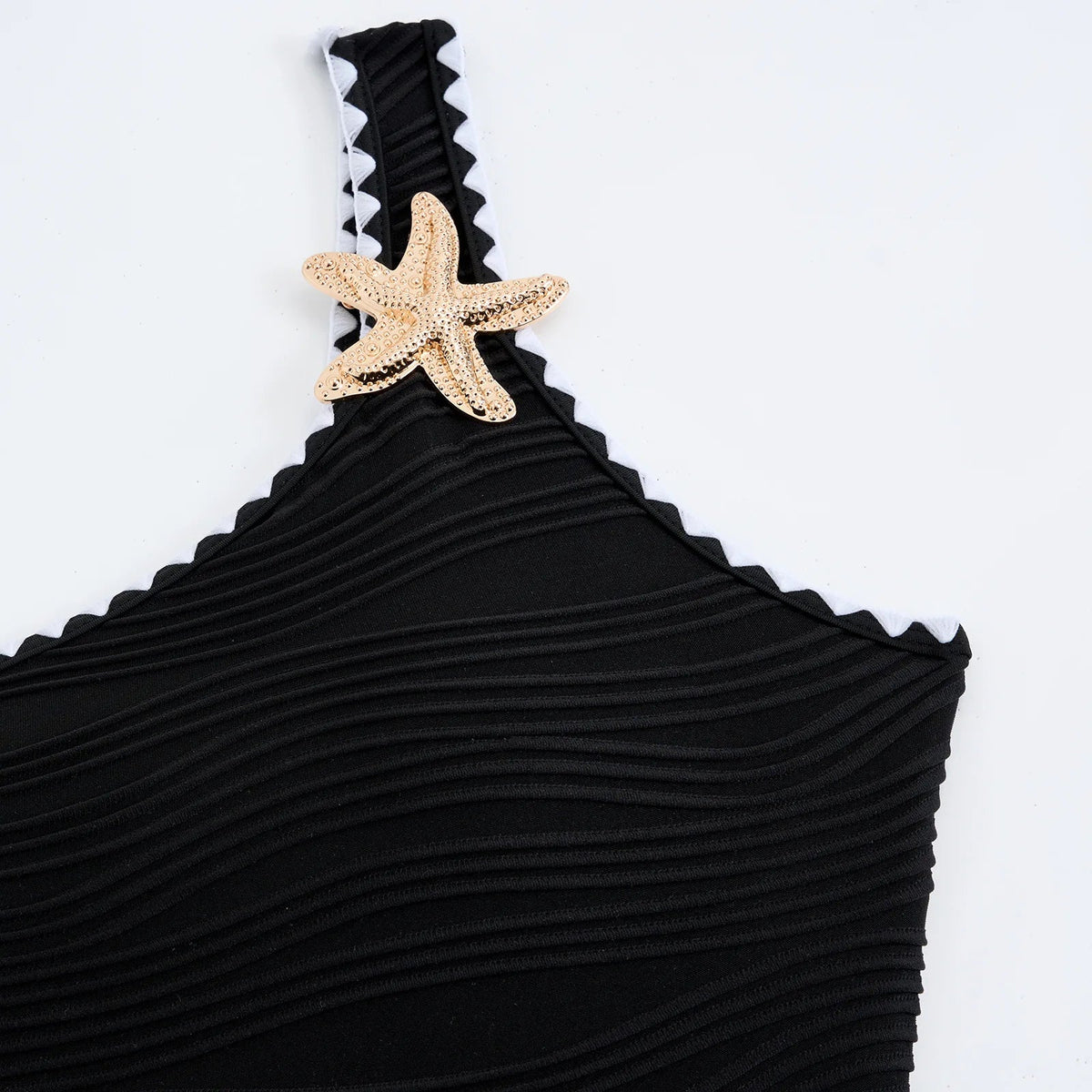 Women's One Piece Swimsuti Sexy Black Metal Starfish Ornament Tummy Control Swimwear 2025 Summer Bathing Suit Holiday Monokini