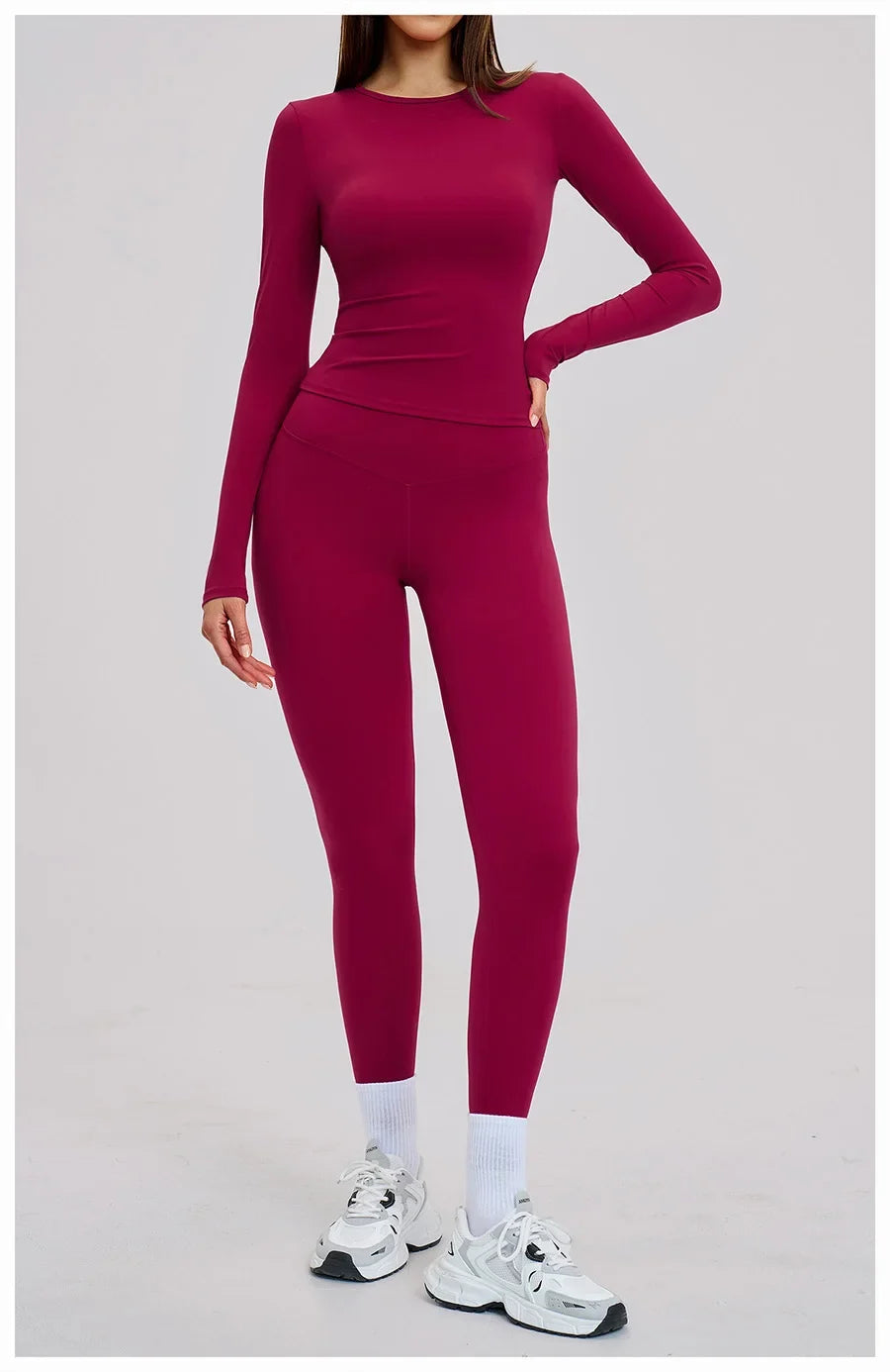 New Yoga Set 2PCS Gym Clothes Workout Outfits Women Long-sleeved T-shirt Sportswear Tracksuits Fitness Sports Vest Gym Leggings