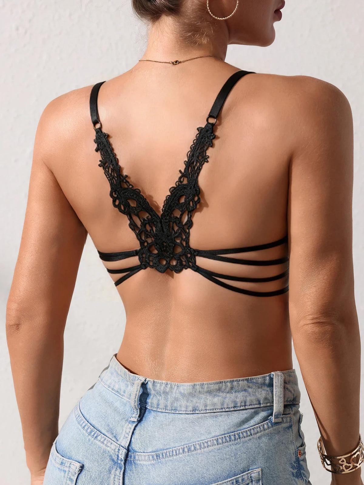 Women's Lace Butterfly Back Beauty Push up Sexy Bras Modern Trend Solid Color Front Buckle Bra for Woman