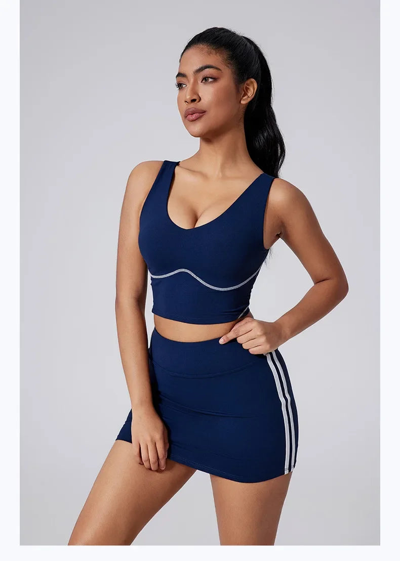Women Vest Tank Top Tennis Suit Fitness Yoga Set Casual Outdoor Short Skirt Running Golf Gym Suit Female Breathable Sportswear