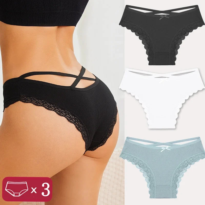 3Pcs Women Cotton Panties Seamless Hollow Sexy Design Unique Low Waist Women Panty Breathable Girl Underwear Soft Lingerie S-XL
