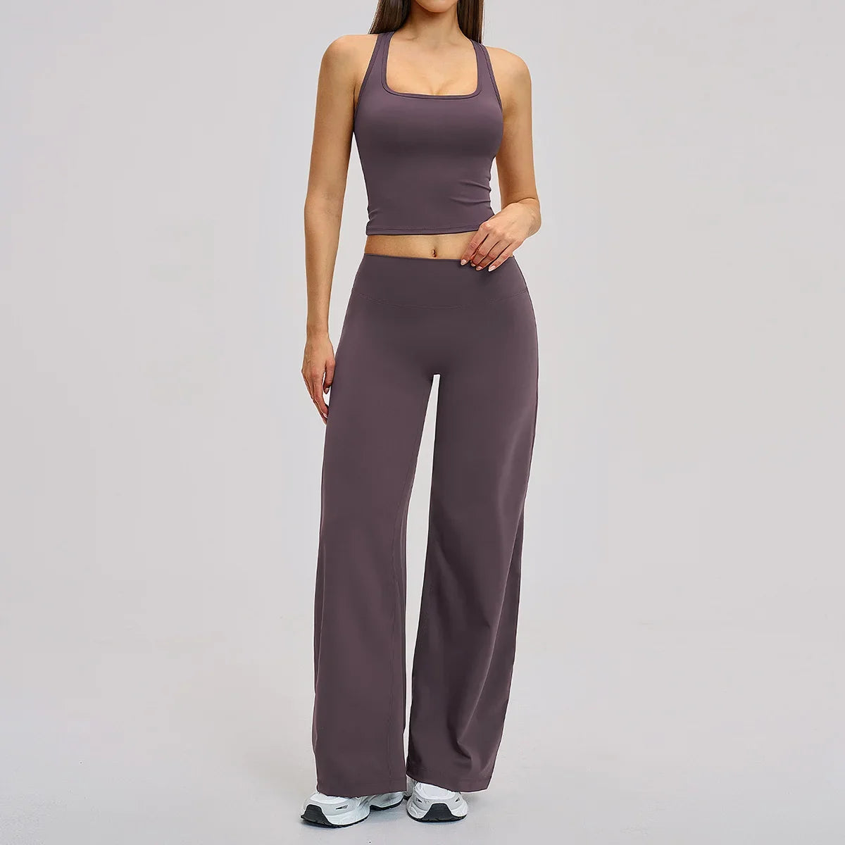 2 Piece Yoga Clothes Women Tracksuit Athletic Wear Pilates Fitness Suit Gym Workout Sets Push Up Sports Vest Wide Leg Pant Suit