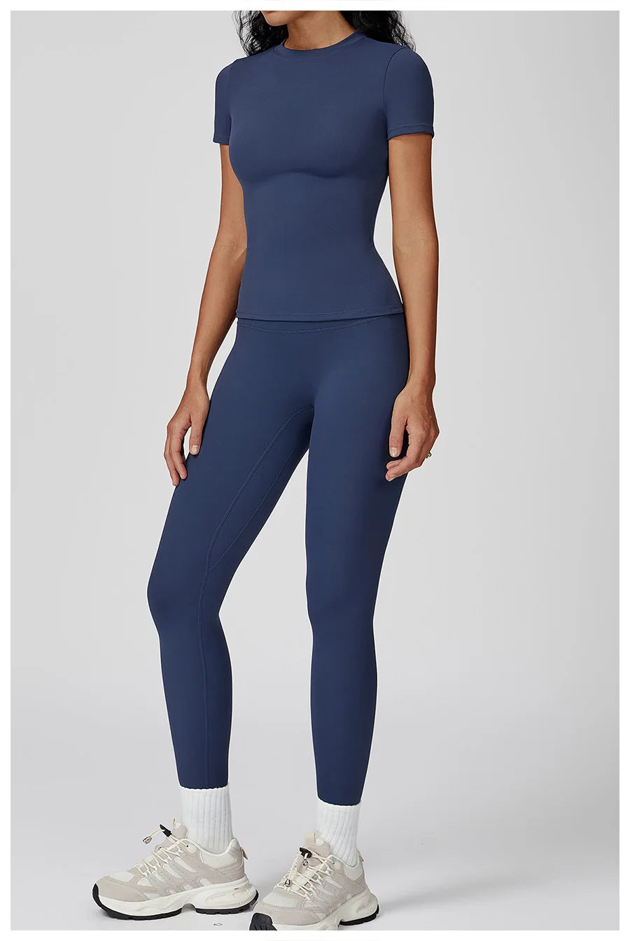 New Yoga Set Two Piece Women Short Sleeve Top with High Waist Leggings Seamless Workout Clothes Patchwork Sport Fitness Gym Sets