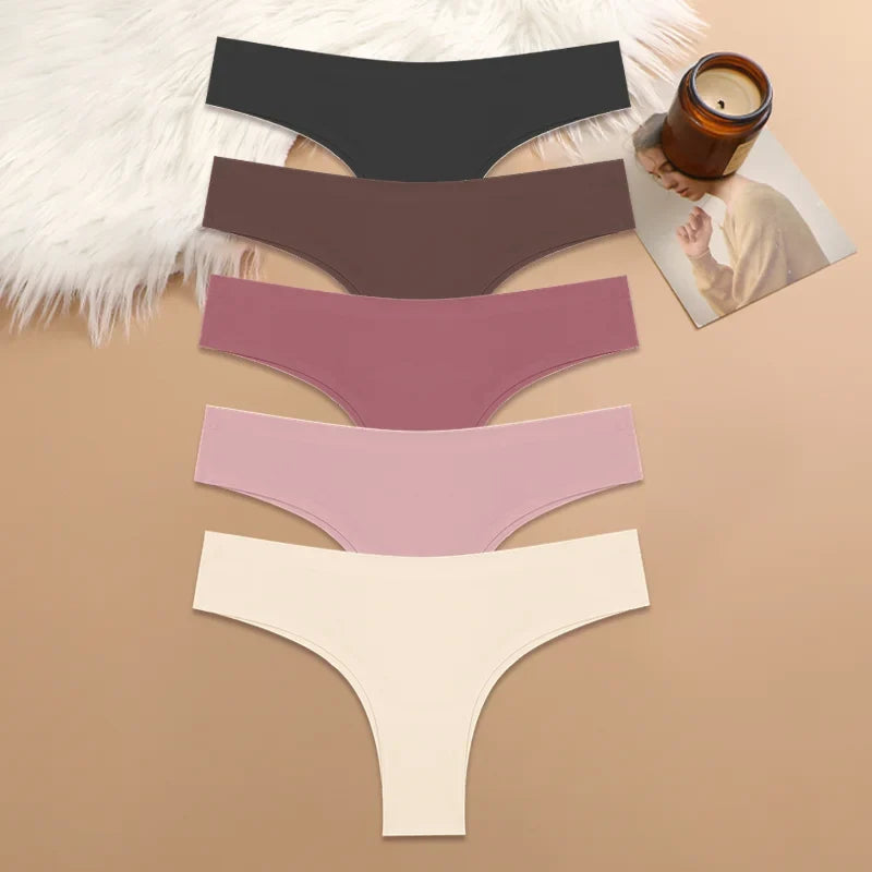5PCS Seamless Maillard Panties Ultra-thin Brazilian panties Women Ice Silk Underwear Sexy Panty Low Waist G-string Female Solid