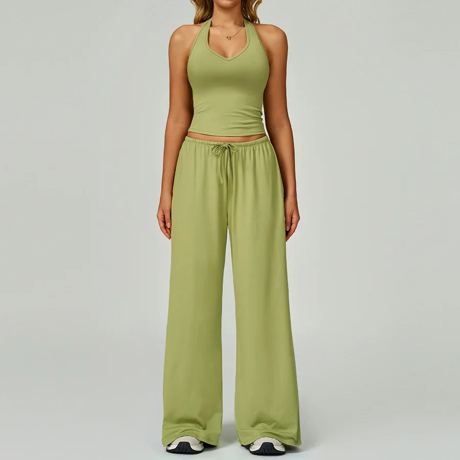 New Women Yoga Set 2/3 Pieces Long sleeves Workout Tracksuit Sportswear Gym Clothing Wide-leg sport pants Fitness Sports Suit