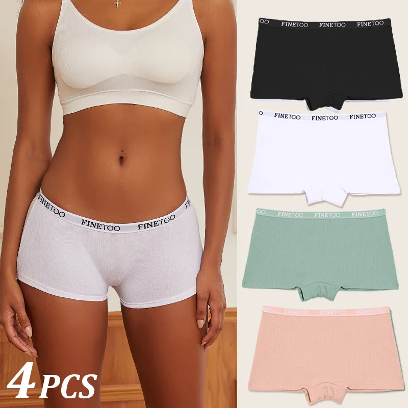 4Pcs Seamless Women Cotton Boxers Underwear Ice Silk Shorts Solid Color Ladies Soft Boyshorts Plus Size Cotton Boxers M/L/XL