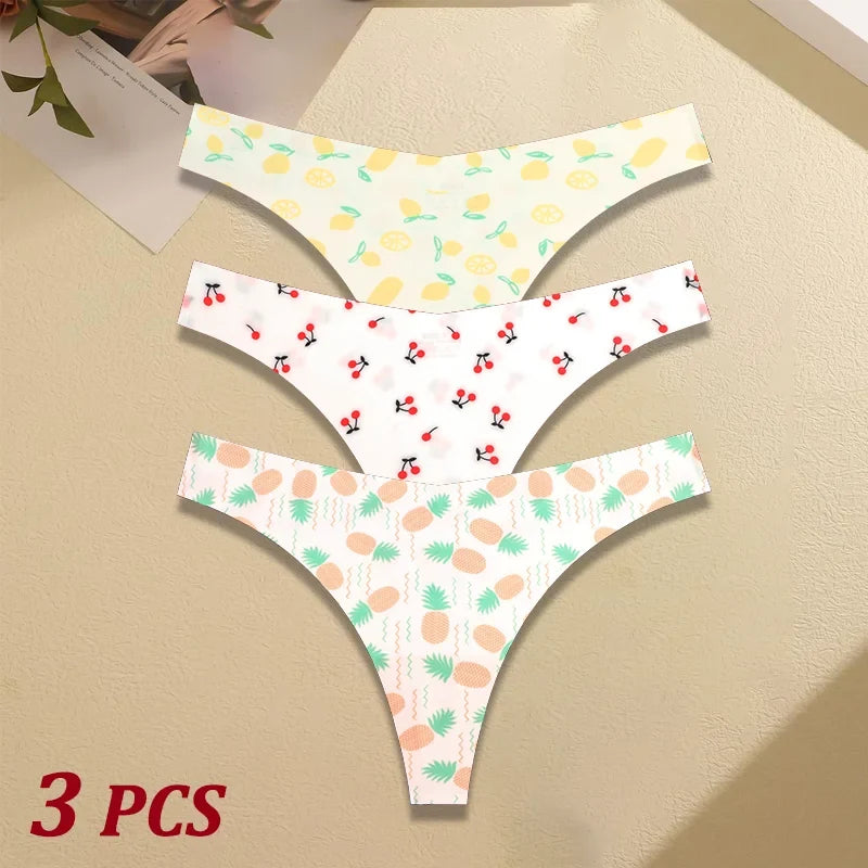 3Pcs Ultra-thin Seamless G-string Women Thongs Sexy Sweet Fruit Low-waist Panties Ladies Soft Cute Thongs Female S-XL T-Back